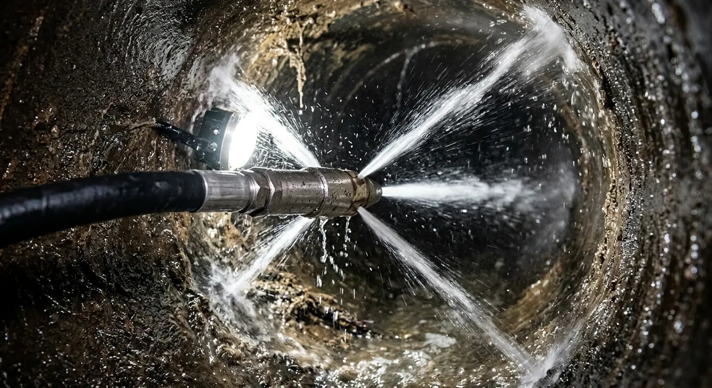 High-pressure hydro jetting nozzle cleaning sewer pipe for Trenchless Sewer Repair in Miles City