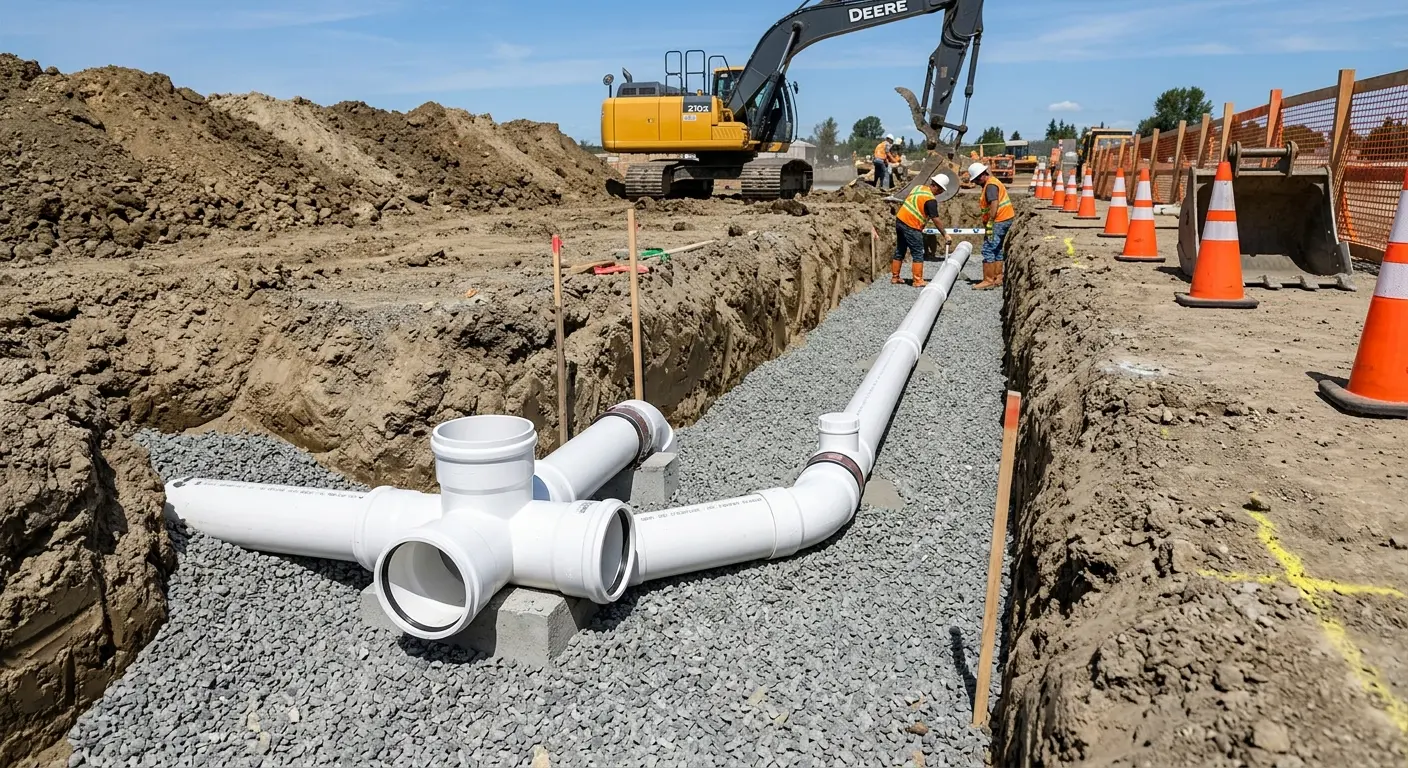 New PVC sewer pipe installation in open trench for Commercial Drain Cleaning in Miles City